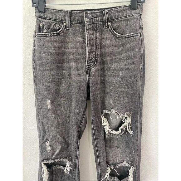 BDG Urban Outfitters High Waisted Slim Straight Jean Distressed in Washed Black. - Picture 4 of 13